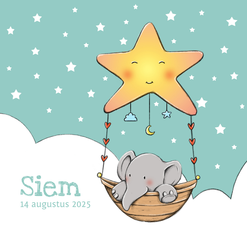 Geboortekaartjes - Geboortekaart olifantje Siem IH