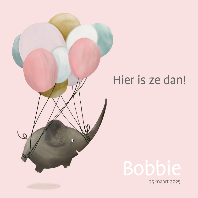 Geboortekaart schattige olifant met ballon - Geboortekaartjes Geboortekaartjes - Geboortekaart schattige olifant met ballon