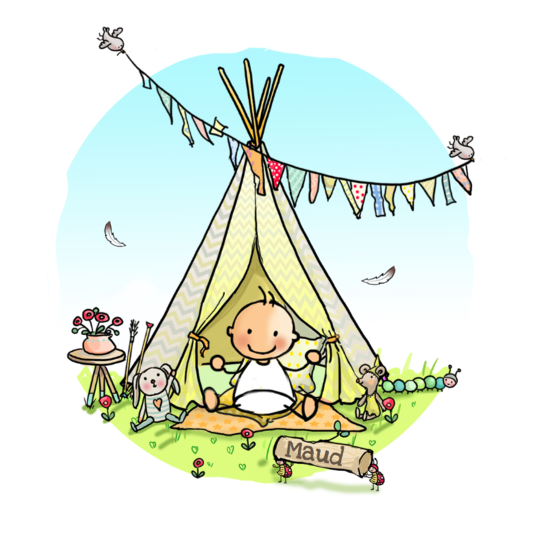 Geboortekaart Tipi geel - Geboortekaartjes Geboortekaartjes - Geboortekaart Tipi geel