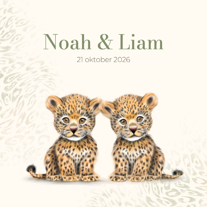 Geboortekaart tweeling panter - Geboortekaartjes Geboortekaartjes - Geboortekaart tweeling panter