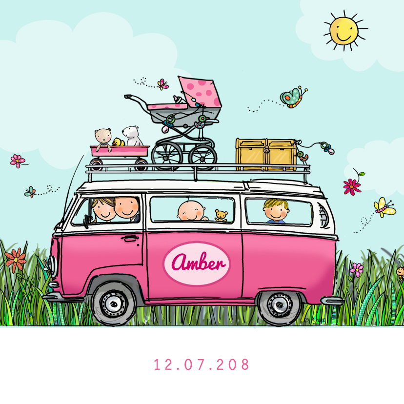 Geboortekaart VW bus broer en babyzusje - Geboortekaartjes Geboortekaartjes - Geboortekaart VW bus broer en babyzusje