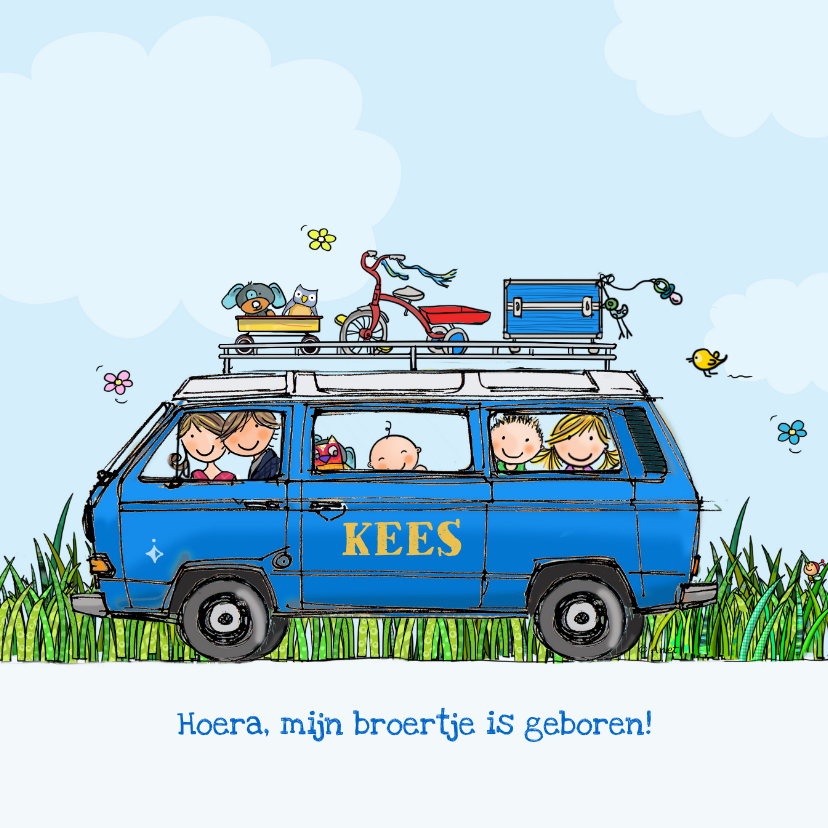 Geboortekaart VW T3 Joker blauw - Geboortekaartjes Geboortekaartjes - Geboortekaart VW T3 Joker blauw