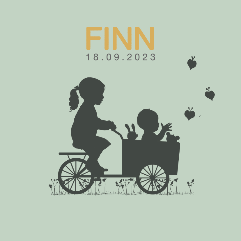 Geboortekaart zusje bakfiets av - Geboortekaartjes Geboortekaartjes - Geboortekaart zusje bakfiets av