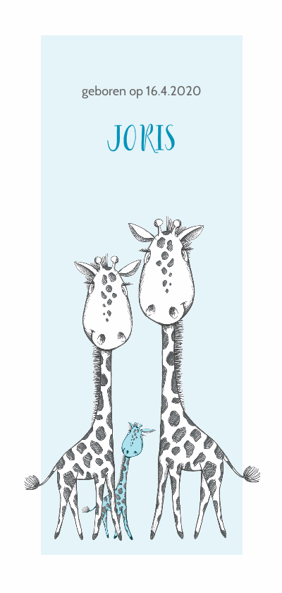 Geboortekaart zwart-wit-blauw giraffe - Geboortekaartjes Geboortekaartjes - Geboortekaart zwart-wit-blauw giraffe