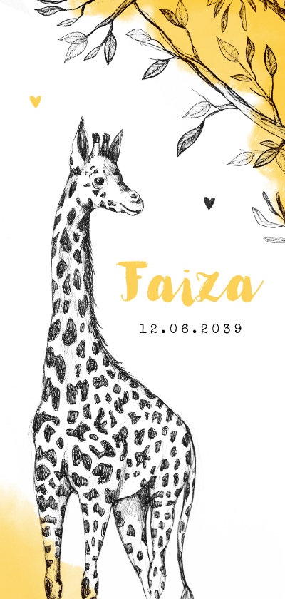 Geboortekaartjes - Geboortekaartje adoptie giraf okergeel afrika