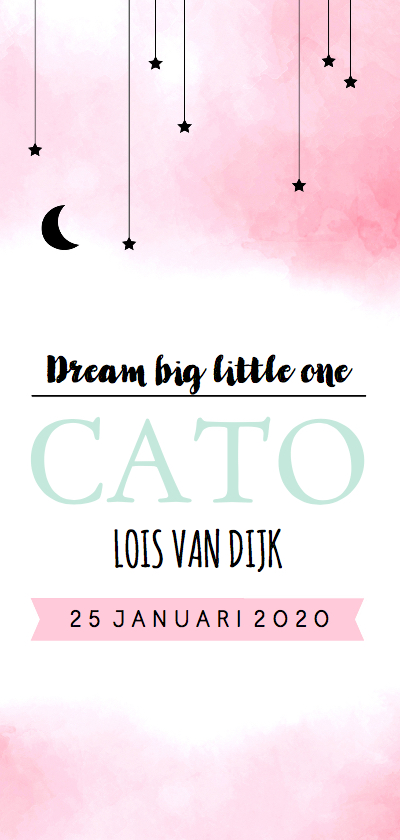 Geboortekaartje aquarel sterren en maan roze - Geboortekaartjes Geboortekaartjes - Geboortekaartje aquarel sterren en maan roze