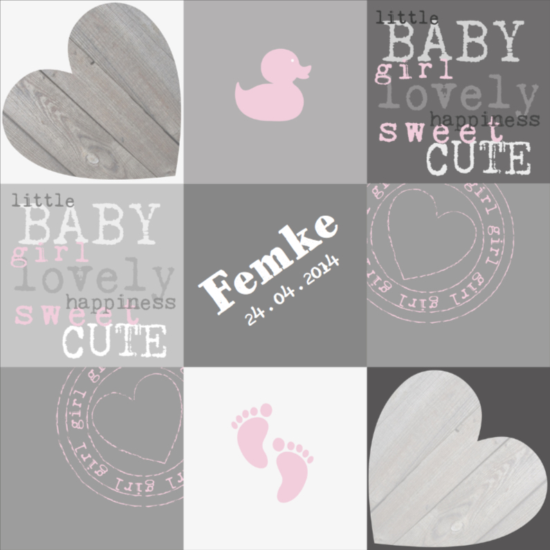 Geboortekaartje Babygirl Vakjes - Geboortekaartjes Geboortekaartjes - Geboortekaartje Babygirl Vakjes