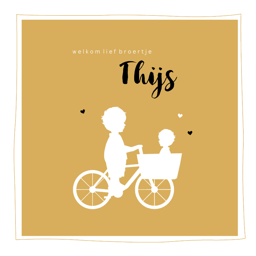 Geboortekaartje bakfiets broer en broertje silhouet - Geboortekaartjes Geboortekaartjes - Geboortekaartje bakfiets broer en broertje silhouet
