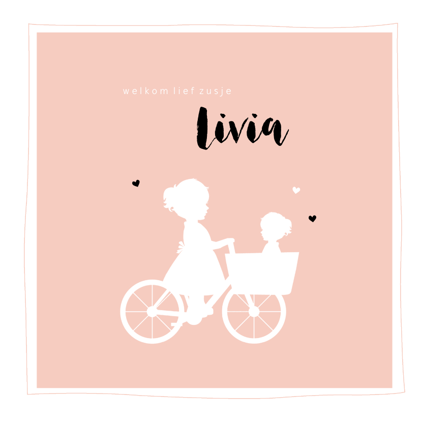 Geboortekaartje bakfiets zus met zusje vierkant silhouet - Geboortekaartjes Geboortekaartjes - Geboortekaartje bakfiets zus met zusje vierkant silhouet