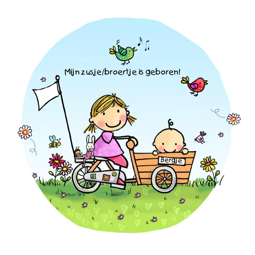 Geboortekaartje bakfietsje zusje - Geboortekaartjes Geboortekaartjes - Geboortekaartje bakfietsje zusje
