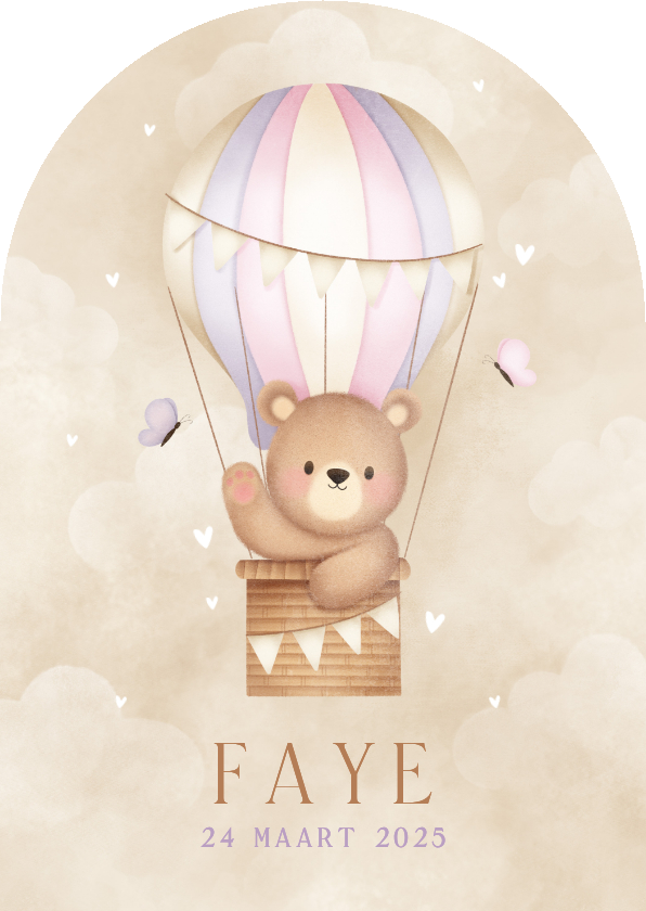 Geboortekaartje beertje in luchtballon vlinders en wolkjes - Geboortekaartjes Geboortekaartjes - Geboortekaartje beertje in luchtballon vlinders en wolkjes