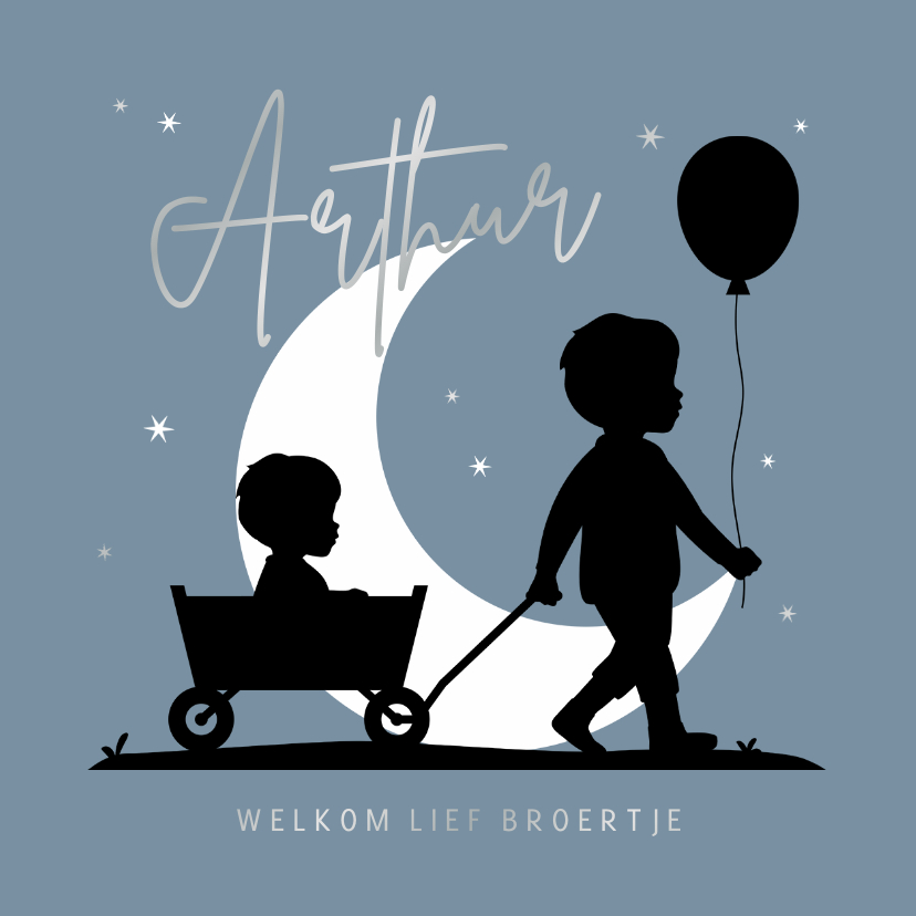 Geboortekaartje bolderkar broertje silhouet maan - Geboortekaartjes Geboortekaartjes - Geboortekaartje bolderkar broertje silhouet maan