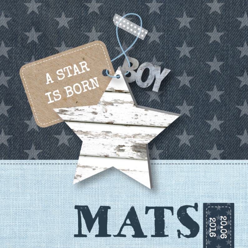 Geboortekaartje Boy Blue Stars - Geboortekaartjes Geboortekaartjes - Geboortekaartje Boy Blue Stars