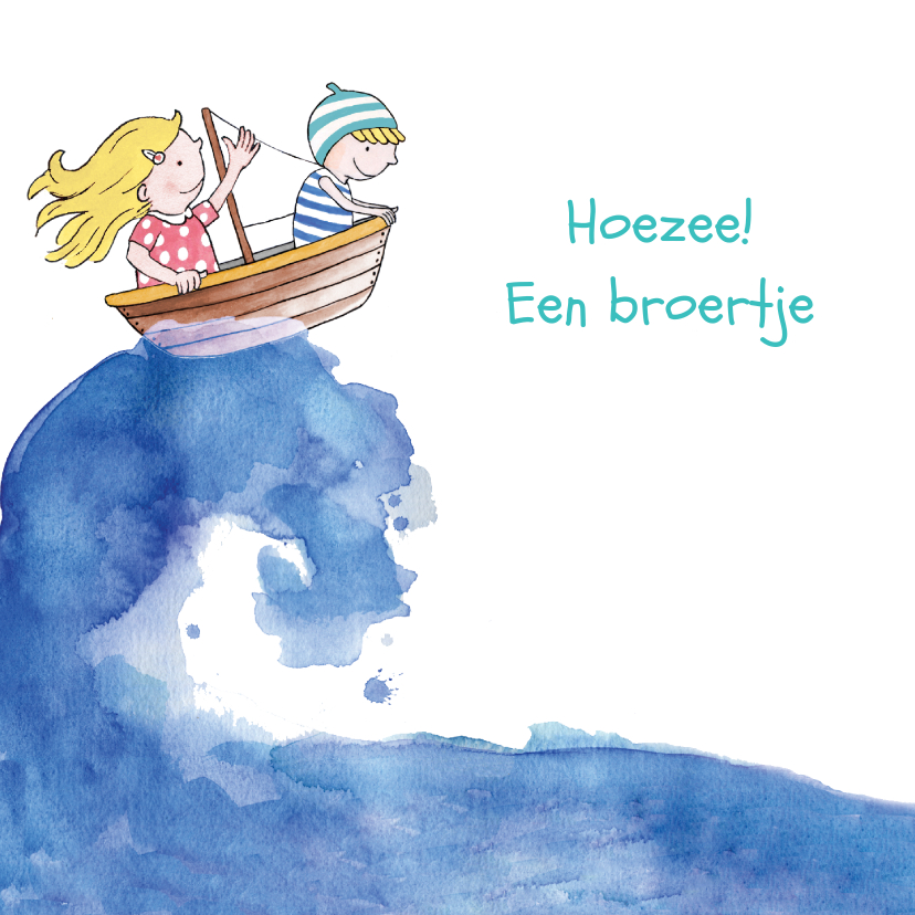 Geboortekaartjes - Geboortekaartje broertje illustratie bootje op zee blond