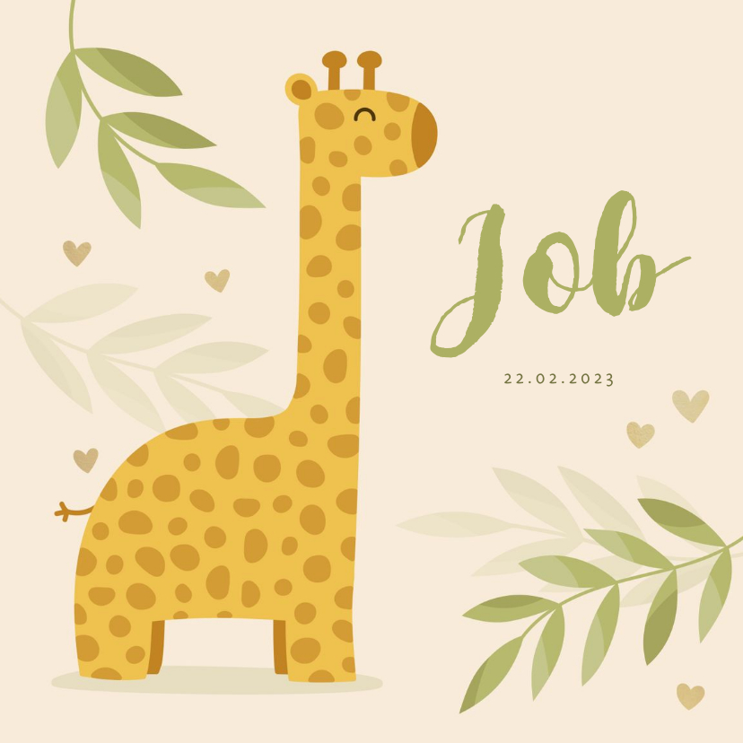 Geboortekaartjes - Geboortekaartje giraf botanisch met gouden hartjes