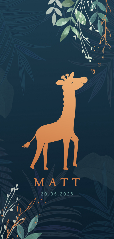 Geboortekaartjes - Geboortekaartje giraf koperlook