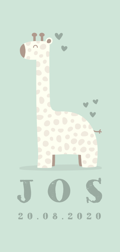 Geboortekaartjes - Geboortekaartje giraf langwerpig jongen met hartjes