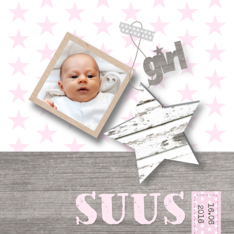 Geboortekaartje Girl Stars&Foto - Geboortekaartjes Geboortekaartjes - Geboortekaartje Girl Stars&Foto