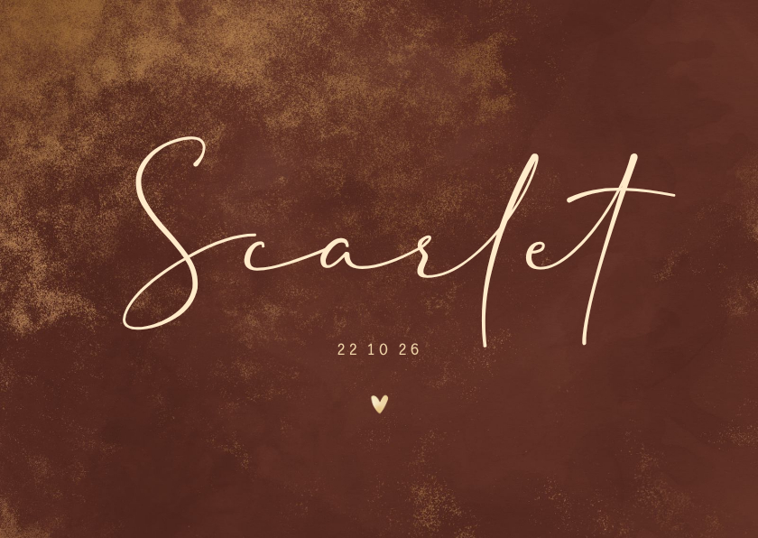 Geboortekaartjes - Geboortekaartje goud poeder roestkleurige waterverf