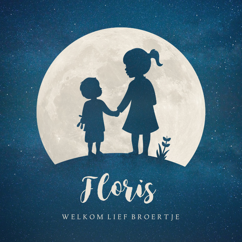 Geboortekaartje grote zus en broertje silhouet hand in hand - Geboortekaartjes Geboortekaartjes - Geboortekaartje grote zus en broertje silhouet hand in hand