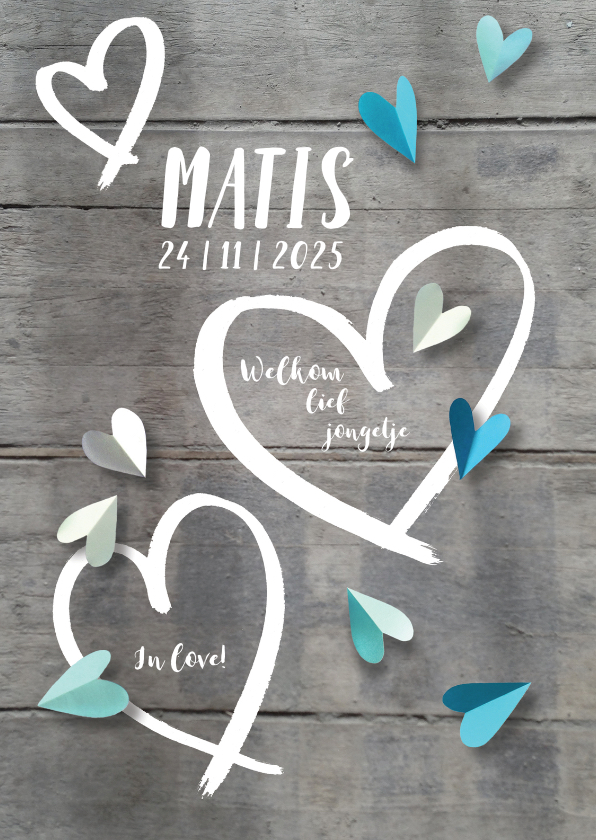 Geboortekaartje hip jongen hart - Geboortekaartjes Geboortekaartjes - Geboortekaartje hip jongen hart