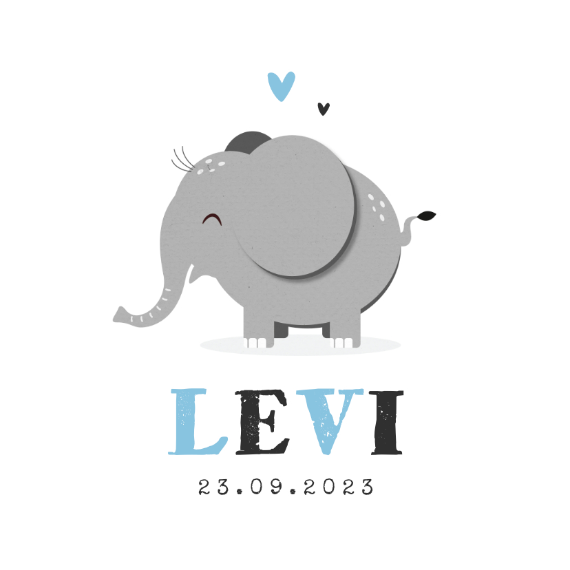 Geboortekaartje hip jongen hartjes olifant - Geboortekaartjes Geboortekaartjes - Geboortekaartje hip jongen hartjes olifant