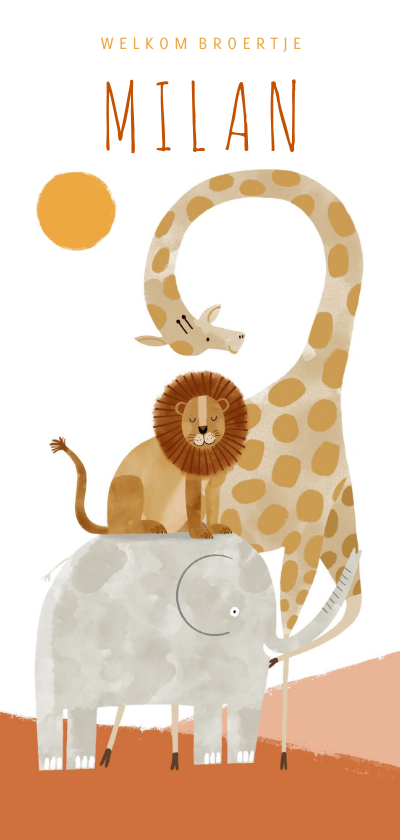Geboortekaartje hip welkom broertje met dieren illustratie - Geboortekaartjes Geboortekaartjes - Geboortekaartje hip welkom broertje met dieren illustratie