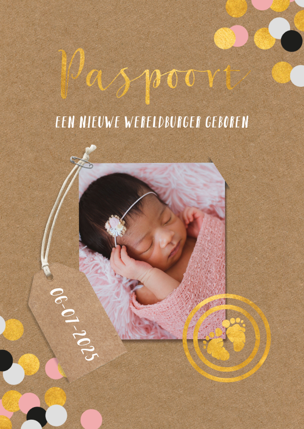 Geboortekaartjes - Geboortekaartje in paspoort vorm voor meisjes
