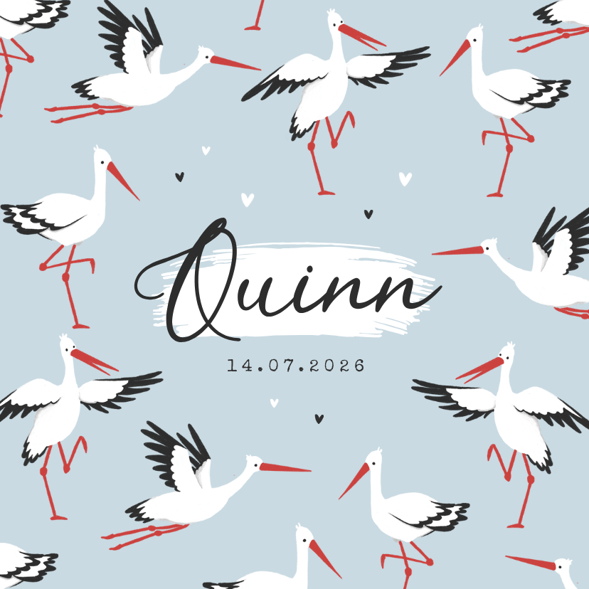 Geboortekaartje jongen dieren ooievaar hartjes - Geboortekaartjes Geboortekaartjes - Geboortekaartje jongen dieren ooievaar hartjes