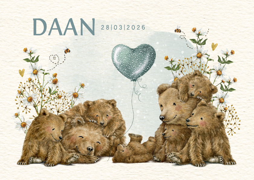 Geboortekaartjes - Geboortekaartje jongen groot gezin met beren