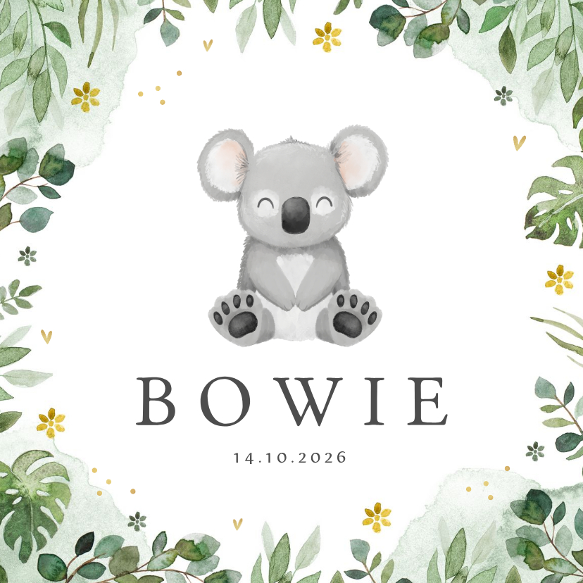 Geboortekaartje jongen koala jungle bloemen lief - Geboortekaartjes Geboortekaartjes - Geboortekaartje jongen koala jungle bloemen lief