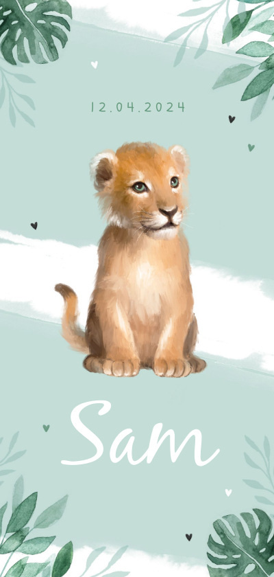 Geboortekaartjes - Geboortekaartje jongen leeuw waterverf