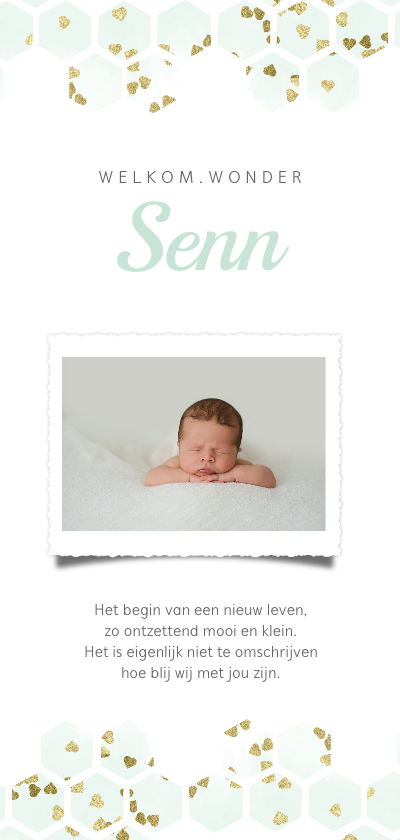 Geboortekaartje jongen mintgroen hexagon confetti - Geboortekaartjes Geboortekaartjes - Geboortekaartje jongen mintgroen hexagon confetti