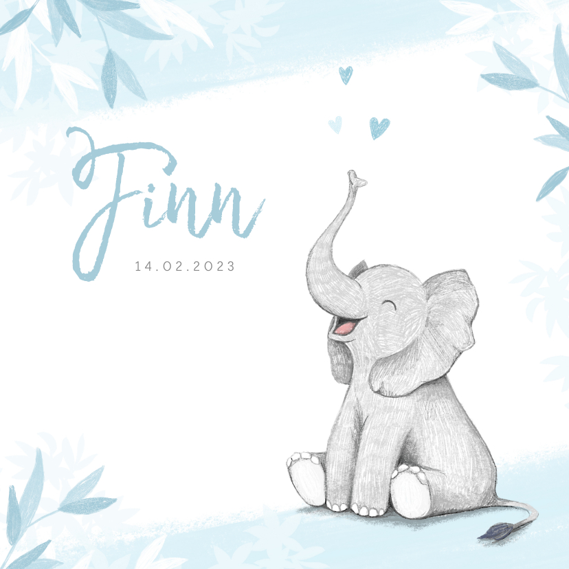 Geboortekaartjes - Geboortekaartje jongen olifant dieren blauw illustratie