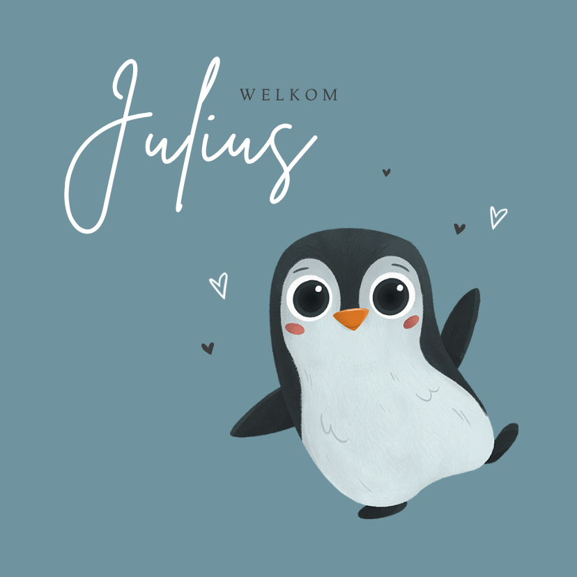 Geboortekaartje jongen pinguin hartjes lief - Geboortekaartjes Geboortekaartjes - Geboortekaartje jongen pinguin hartjes lief