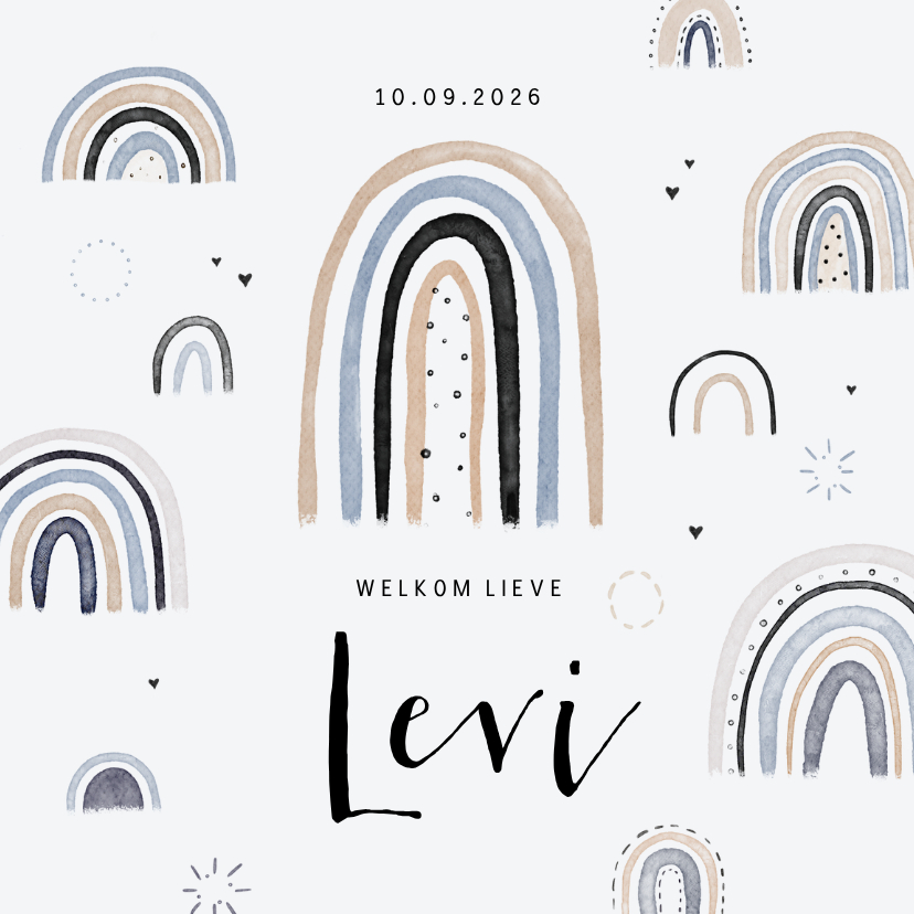 Geboortekaartje jongen regenboogjes waterverf hartje sparkle - Geboortekaartjes Geboortekaartjes - Geboortekaartje jongen regenboogjes waterverf hartje sparkle