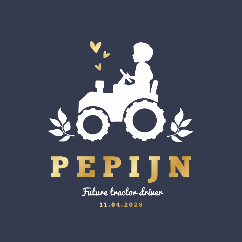 Geboortekaartjes - Geboortekaartje jongen tractor boerderij dieren silhouet