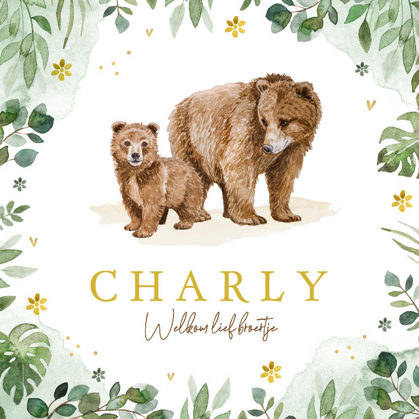 Geboortekaartje jungle dieren beren broertje zusje waterverf - Geboortekaartjes Geboortekaartjes - Geboortekaartje jungle dieren beren broertje zusje waterverf