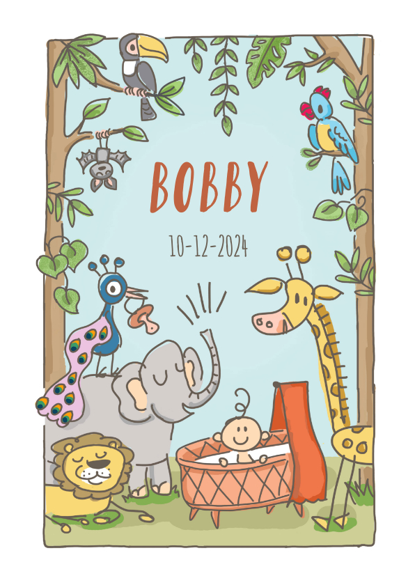 Geboortekaartje jungle dieren met baby - Geboortekaartjes Geboortekaartjes - Geboortekaartje jungle dieren met baby