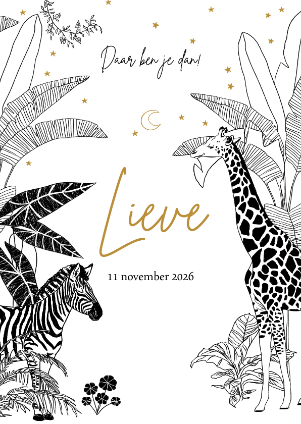 Geboortekaartje jungle thema met zebra en giraffe - Geboortekaartjes Geboortekaartjes - Geboortekaartje jungle thema met zebra en giraffe