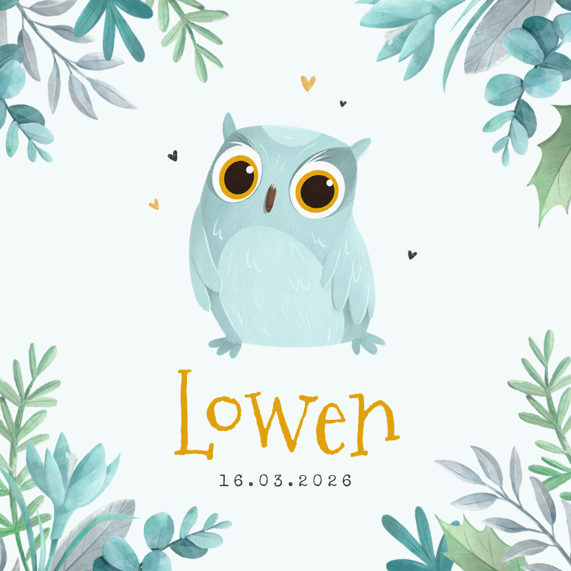 Geboortekaartje jungle winter lief dieren uil - Geboortekaartjes Geboortekaartjes - Geboortekaartje jungle winter lief dieren uil