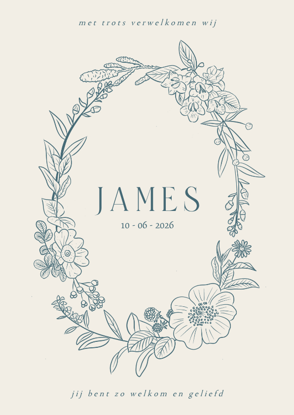 Geboortekaartje klassiek bloemenkrans in blauw - Geboortekaartjes Geboortekaartjes - Geboortekaartje klassiek bloemenkrans in blauw