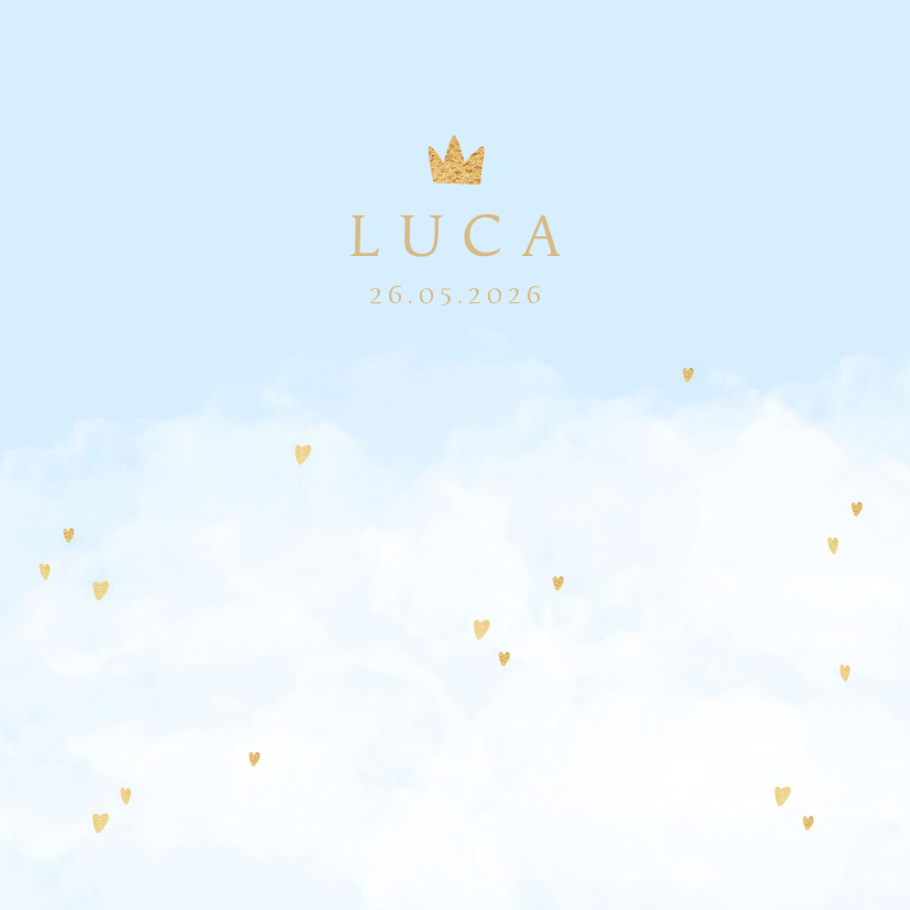 Geboortekaartjes - Geboortekaartje kroontje wolken hartjes jongen