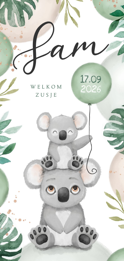 Geboortekaartje lief broertje zusje unisex koala dieren - Geboortekaartjes Geboortekaartjes - Geboortekaartje lief broertje zusje unisex koala dieren