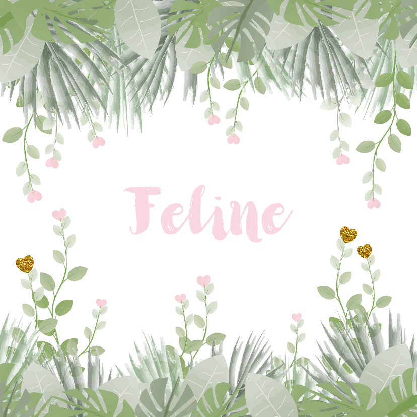 Geboortekaartje lief hartjes botanische stijl - Geboortekaartjes Geboortekaartjes - Geboortekaartje lief hartjes botanische stijl