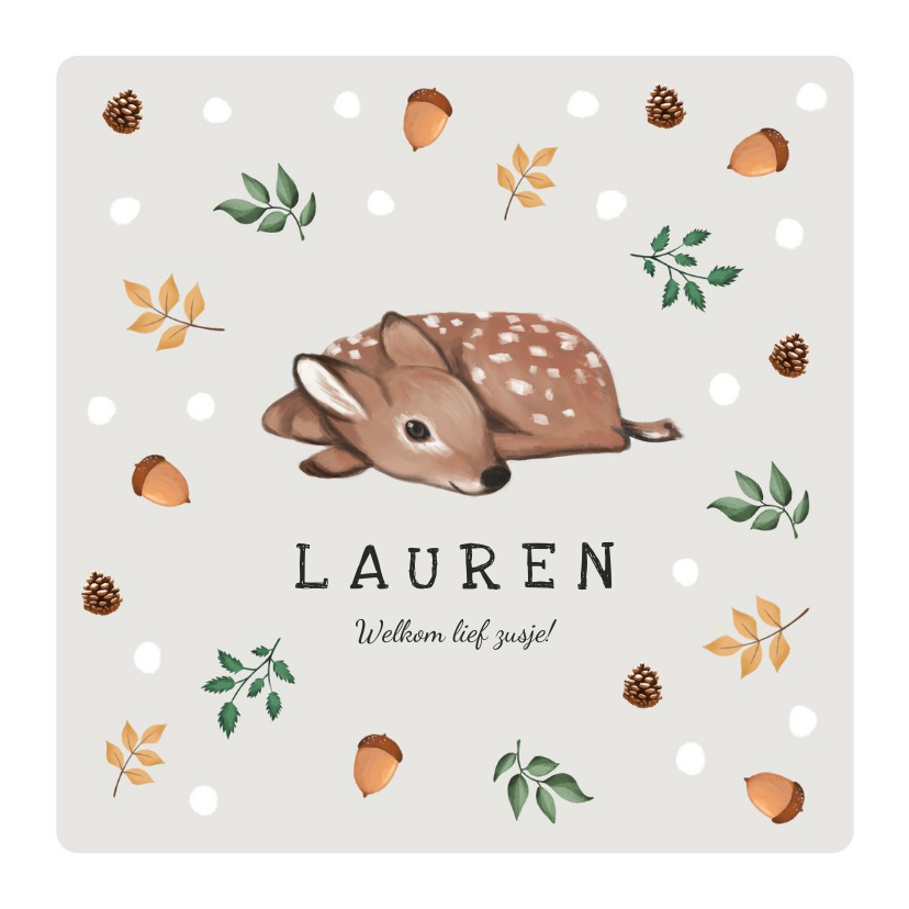 Geboortekaartje lief herfst winter met hertje en konijntje - Geboortekaartjes Geboortekaartjes - Geboortekaartje lief herfst winter met hertje en konijntje