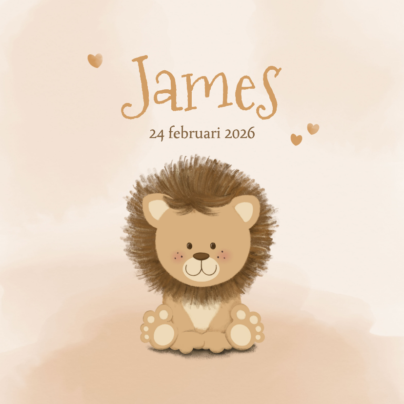 Geboortekaartje lief leeuwtje in zachte beige tinten - Geboortekaartjes Geboortekaartjes - Geboortekaartje lief leeuwtje in zachte beige tinten