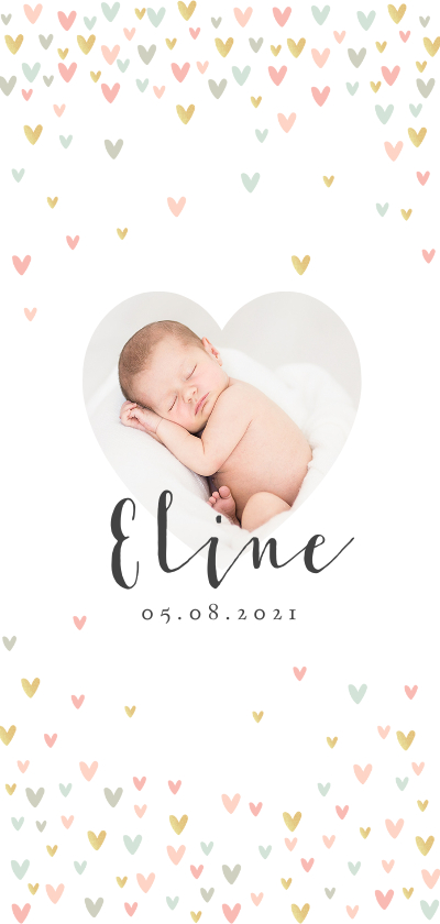 Geboortekaartje lief met hartjes en eigen foto - Geboortekaartjes Geboortekaartjes - Geboortekaartje lief met hartjes en eigen foto