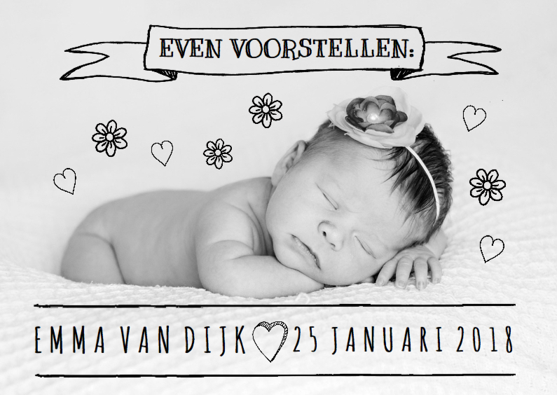 Geboortekaartje lief zwart-wit - Geboortekaartjes Geboortekaartjes - Geboortekaartje lief zwart-wit