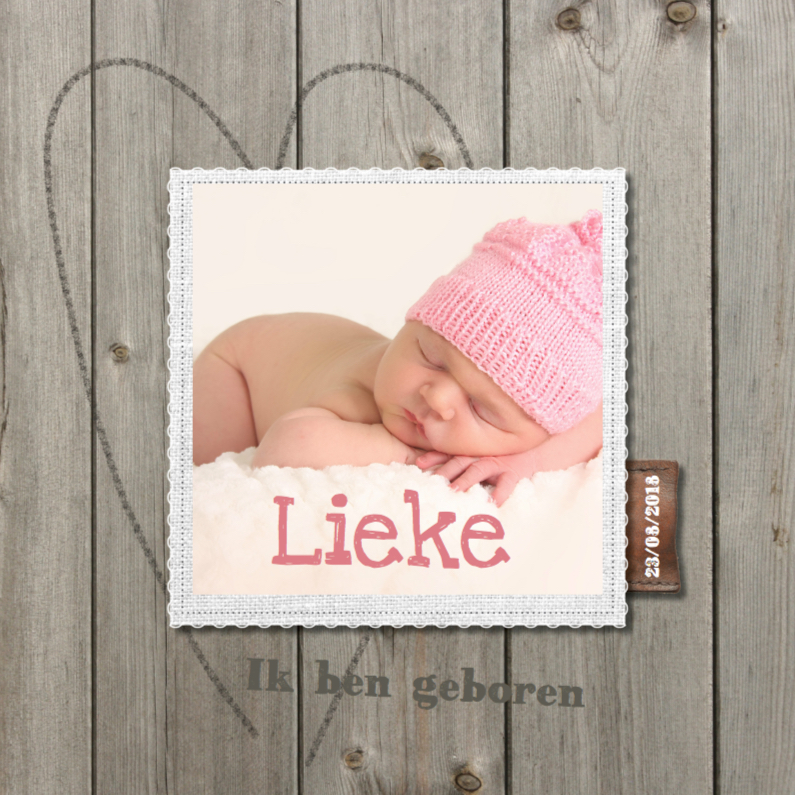 Geboortekaartje Lieke- hout design - Geboortekaartjes Geboortekaartjes - Geboortekaartje Lieke- hout design